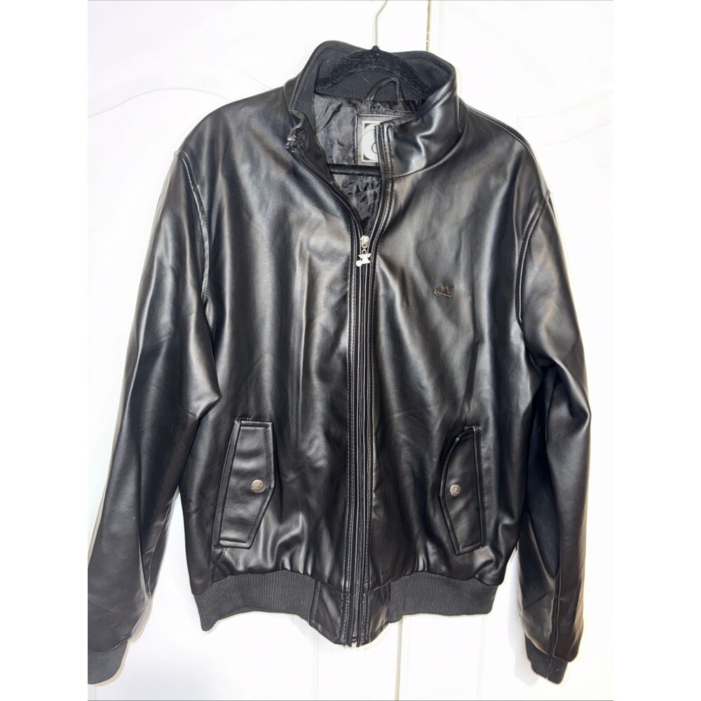 A Collezioni Jacket Mens XL Black Bomber Biker Made in Italy Zip Front EUC
